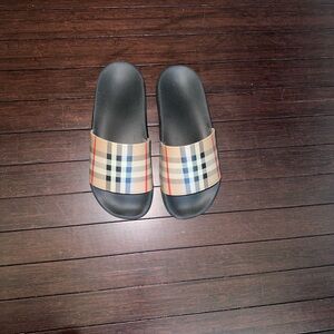 Burberry Beige and Black Plaid Slides